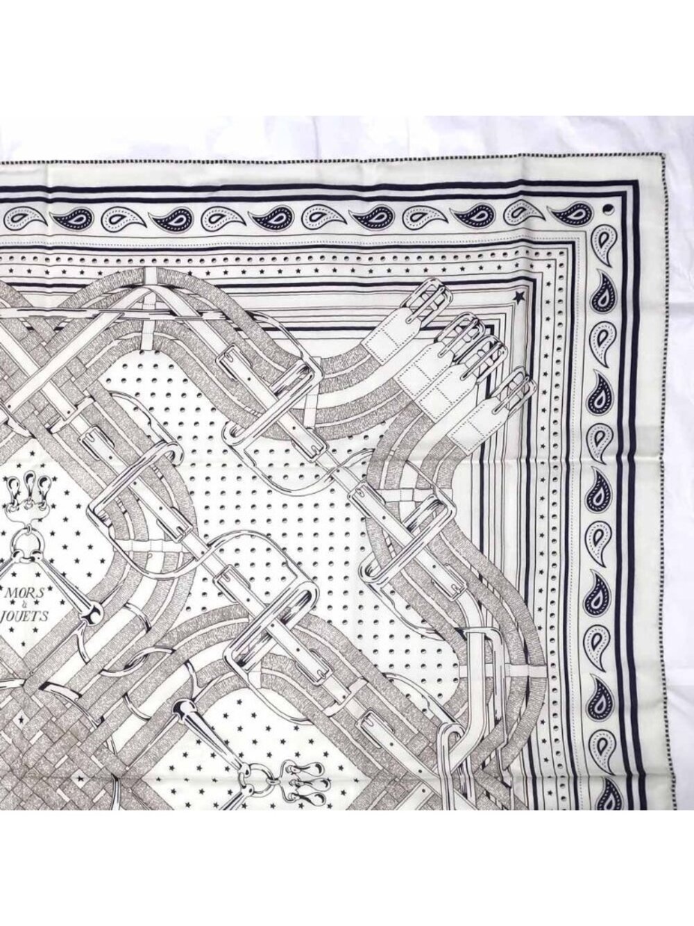 Hermes Carre 140 Mors a Jouets Bandana White Shawl Cashmere Silk Scarf - Picture 5 of 10